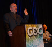 Peter Molyneux und Josh Atkins sprechen über die Entwicklung von Fable 3. (Photo courtesy of the Game Developers Conference, Photographer Vincent Diamante)