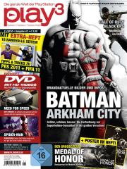 Die play3 11/10 titelt mit der Batman: Arkham Asylum-Fortsetzung Arkham City.