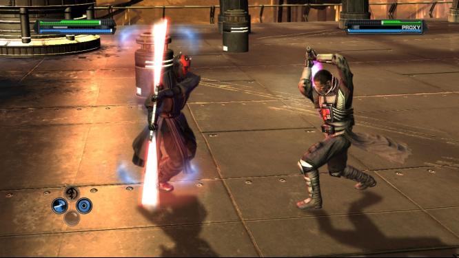 Sogar Darth Maul mit seinem Doppellichtschwert ist dabei, wenn auch nur als Projektion.