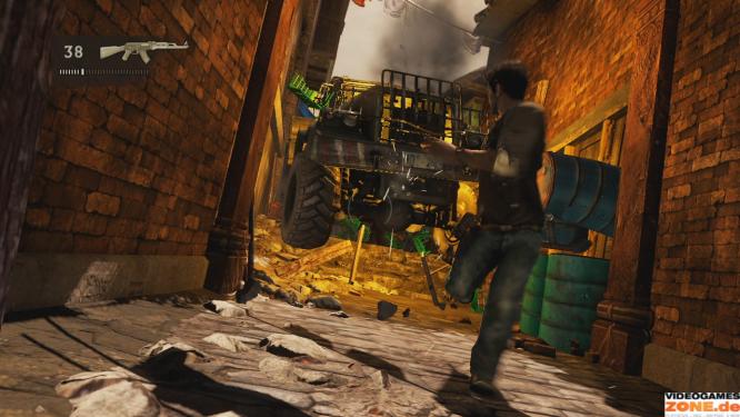 Genial inszeniert wurden sämtliche Action-Szenen in Uncharted 2. Manchmal hilft übrigens auch nur flüchten.