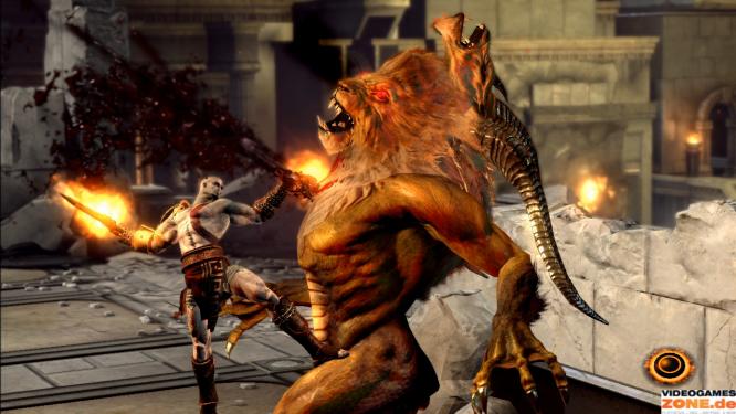 God of War 3: Dreikampf - Dieser neue Gegnertyp vereint gleich drei Wesen in einem und wird dementsprechend in drei Schritten zerlegt.
