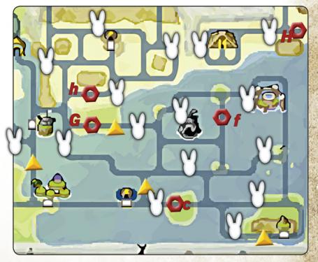 Legende: 
- Hase - Standorte aller Hasen
- Dreieck - Fundorte aller Force-Kristalle
- Sechseck - Start- und Zielpunkt aller Warptore