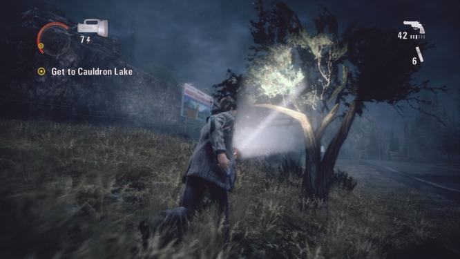 Alan Wake Screenshot-Fail: Viele der Bäume sehen aus wie billige Bitmaps.