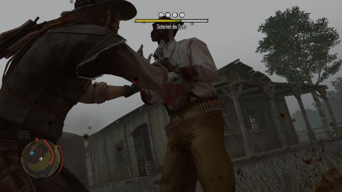 Häufig kommt es zum Nahkampf mit den hirnlosen Fleischfressern. Je nach Waffe bläst John Marston den Zombies dann in einer geschmeidigen Animation den Kopf weg.