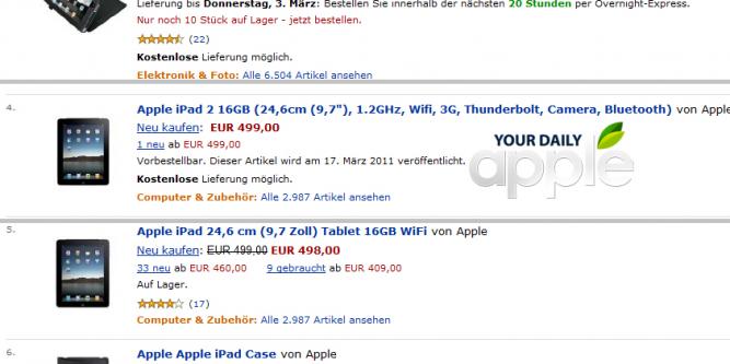 Heute Morgen soll das iPad 2 ausversehen bei Amazon gesichtet worden sein. Der iPad-Nachfolger wird höchstwahrscheinlich heute Abend um 19 Uhr enthüllt.