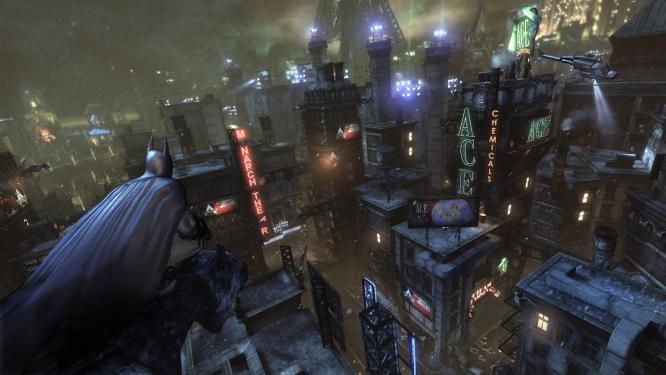 Schlichtweg atemberaubend: der Blick auf den hell erleuchteten Arbeitsplatz von Bruce Wayne alias Batman - Gotham City! Und jetzt stellt euch das Ganze mal in 3D vor...