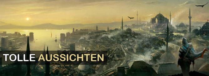Die wunderschöne Aussicht auf die Stadt verschlägt uns glatt die Sprache. Das Artwork stammt aus Ubisofts Assassin's Creed: Brotherhood.