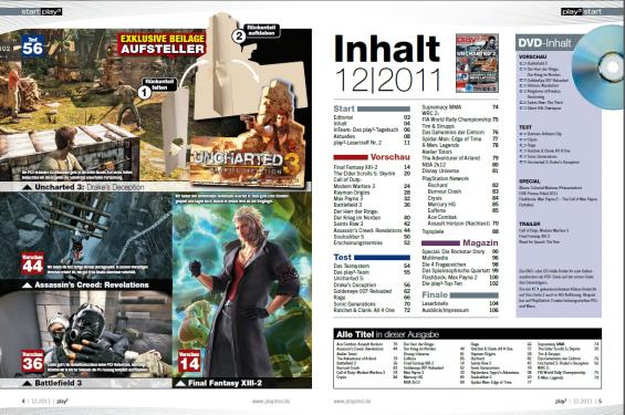 Das Inhaltsverzeichnis der play3 12/11 im Überblick: Das erwartet euch in der neuen Ausgabe!