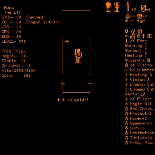 [09/05/08] (1975) DND (The Game of Dungeons) bot als eines der ältesten Rollenspiele der Videospielhistorie bereits ein funktionsfähiges Inventar. Gegenstände wurden nicht nur als Text, sondern auch als Symbol auf dem Bildschirm angezeigt (siehe Bild). 