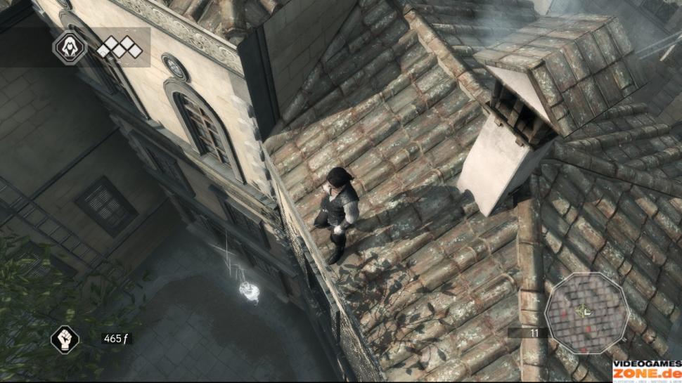 [17/11/09] Die Zielperson befindet sich im Osten bei dem grünen Fadenkreuz. Um Raufereien mit den verstreuten Feinden zu vermeiden, begibt sich Ezio auf die Dächer und klettert zu Lorenzos Diener hinunter. Danach geht es zurück zu Giovanni.