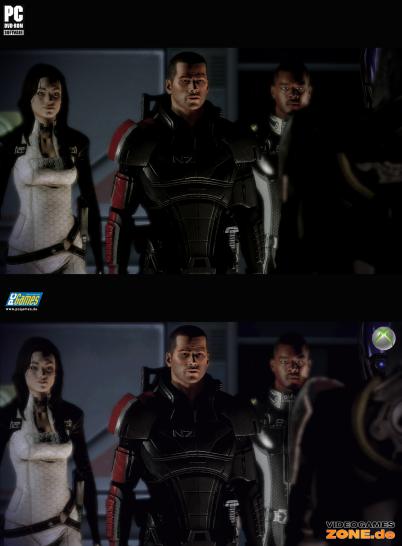 [27/01/10] Mass Effect 2 Grafik-Vergleich: Auf dem oberen Bild ist die PC-Version abgebildet, unten seht ihr den entsprechenden Screenshot aus der Xbox-360-Version. (1)