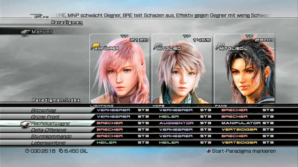 [08/03/10] Final Fantasy 13-Gundlagentipps: Rundumcheck - Steht ihr vor einem wichtgen oder schweren Kampf, solltet ihr noch einen Blick in die Menüs werfen, ob ihr auch für den Kampf gerüstet seid.