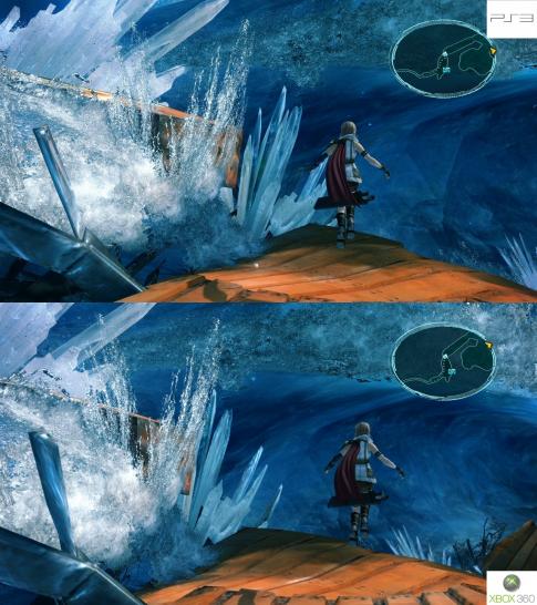 [08/03/10] Final Fantasy 13-Grafikvergleich PS3 (oben) vs. Xbox 360 (unten). Beide Spiele wurden in 720p mittels HDMI-Kabel aufgezeichnet. Um den Screenshot zu vergrößern, klickt ihr auf "Screenshot in HD". (6)