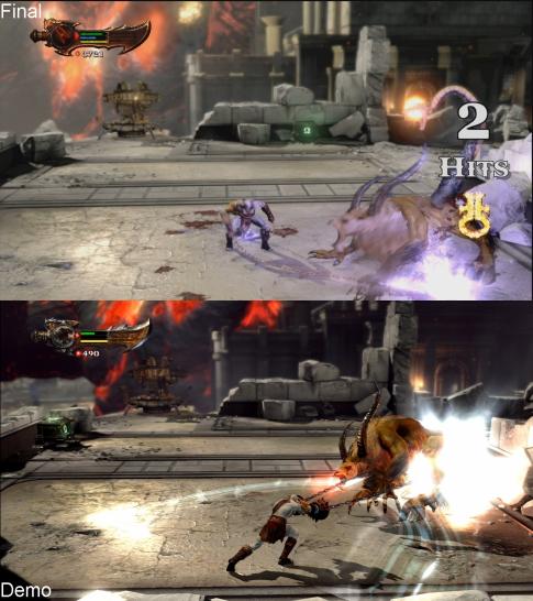 [09/03/10] Screenshot-Vergleich zwischen der Demo- (unten) und finalen (oben) Version von God of War 3. Klickt auf "Screenshot in HD", um euch die Screenshots in der originalen Auflösung anzuschauen. (10)