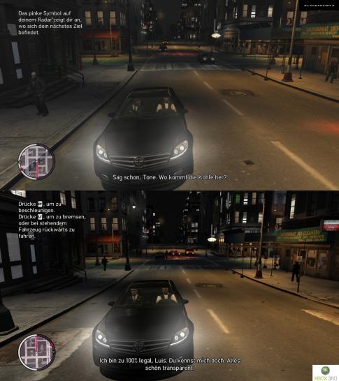 [14/04/10] Screenshot-Vergleich zwischen der PS3- (oben) und Xbox-360-Version (unten) von GTA 4: Episodes from Liberty City. Hinweis: Klickt auf "Bild in Originalgröße", um euch den entsprechenden Vergleich in der vollen Auflösung anzuschauen. (2)