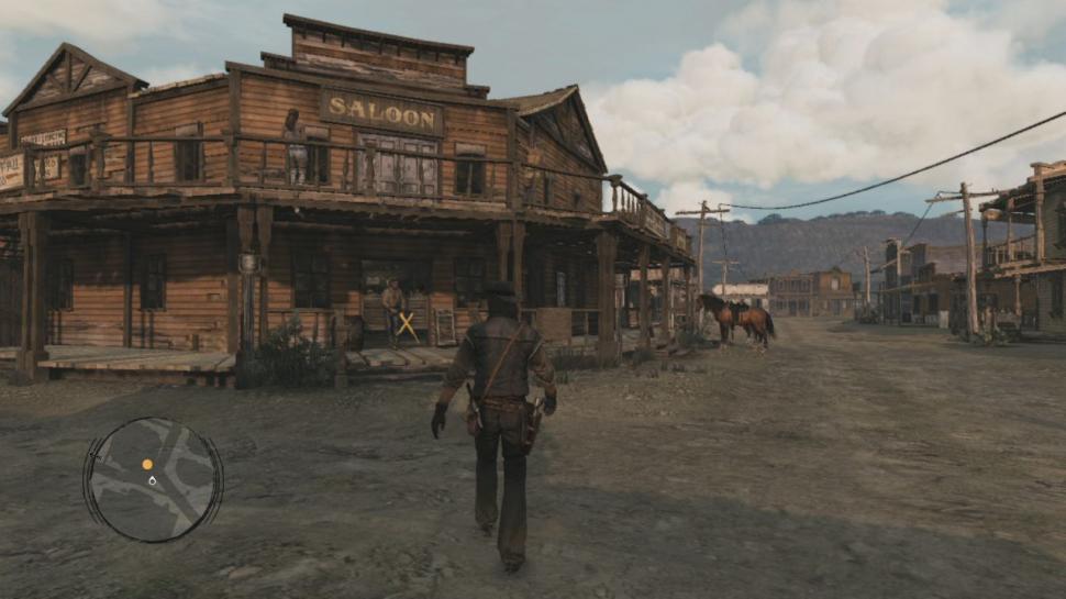 [19/05/10] Sobald das Intro vorbei ist, lauft ihr vom Bahnhof in den Saloon. Ihr trefft dort Jake. Beendet das Gespräch, verlasst den Saloon und reitet danach gemeinsam mit Jake zu Fort Mercer.