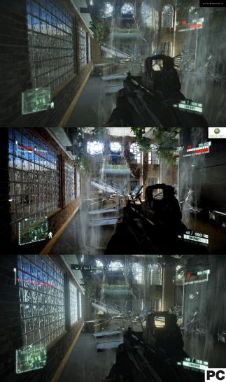 [16/03/11] Grafikvergleich zwischen der PS3- (oben), Xbox-360- (Mitte) und PC-Version (unten) von Crysis 2. Klickt auf "Bild in Originalgröße", um euch die Screenshots in der originalen Auflösung anzeigen zu lassen.  (1)