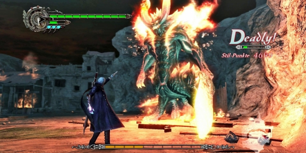 Feuerteufel: Während Nero und Bossgegner Berial optisch beeindruckend daherkommen, ist der Hintergrund auch auf der PS4 immer noch karg, trist und öde.