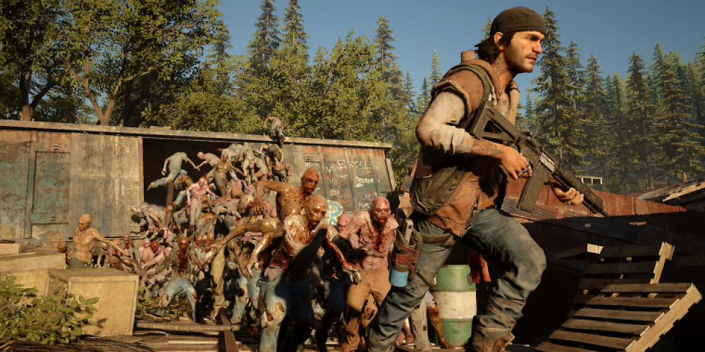 Deacon flüchtet vor einer Zombiehorde in Days Gone