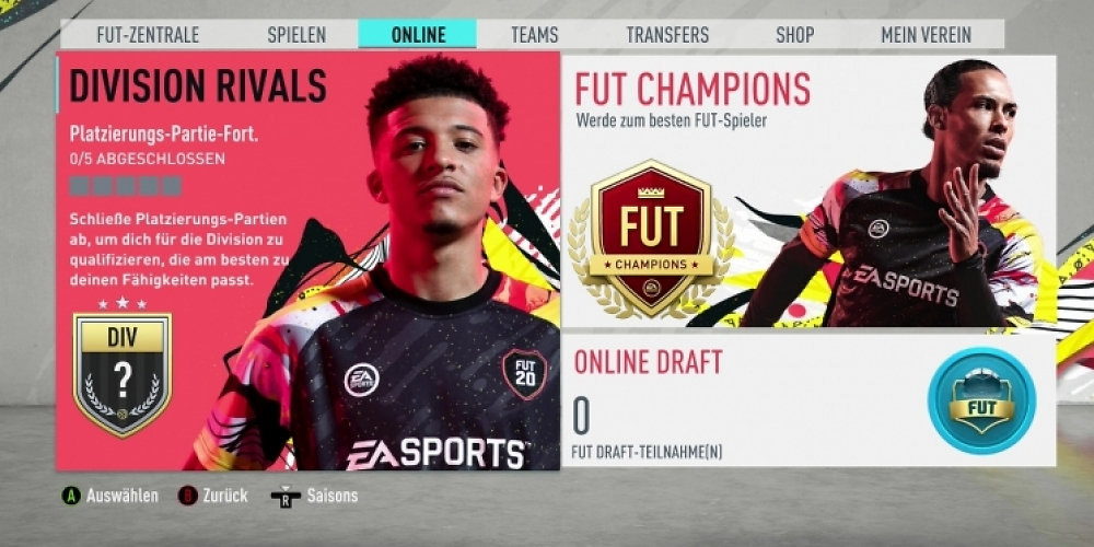 FIFA 20 - Ultimate Team - Im Online-Modus spielt ihr als Wettbewerb nur Division Rivals sowie FUT Champions.