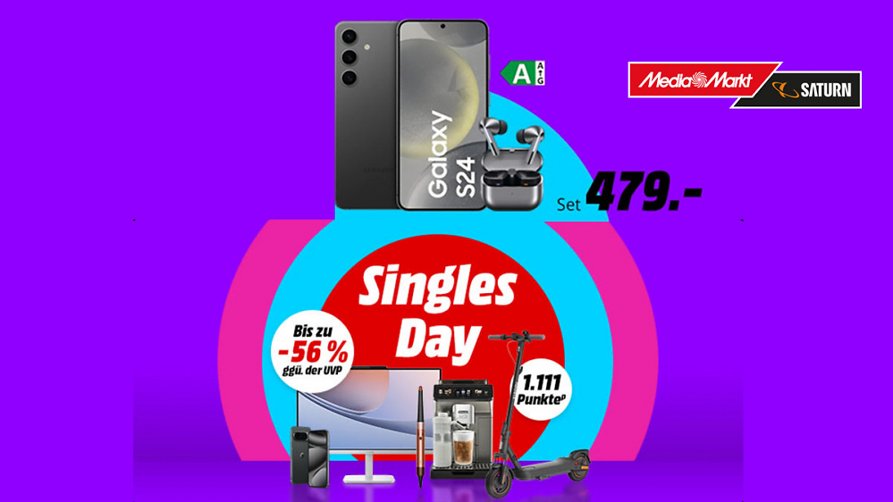 Nur bis Mittwoch: Samsung Galaxy S24 mit 320€ Rabatt und Gratis-Kopfhörern (UVP 249€) bei MediaMarkt