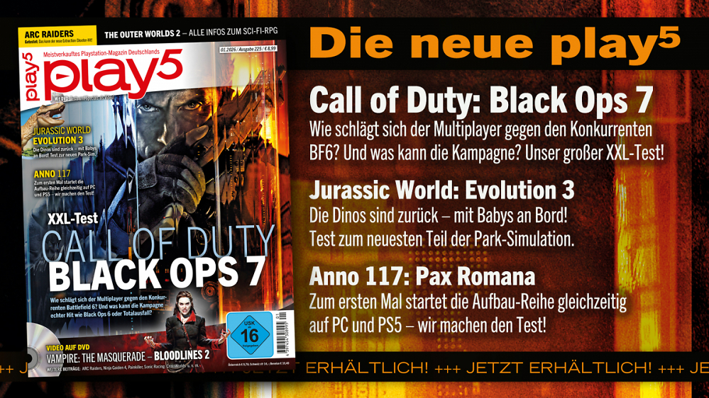 play5 01/26 mit Coverstory zu Call of Duty: Black Ops 7, Tests zu Anno 117, ARC Raiders, The Outer Worlds 2 u. v. m.