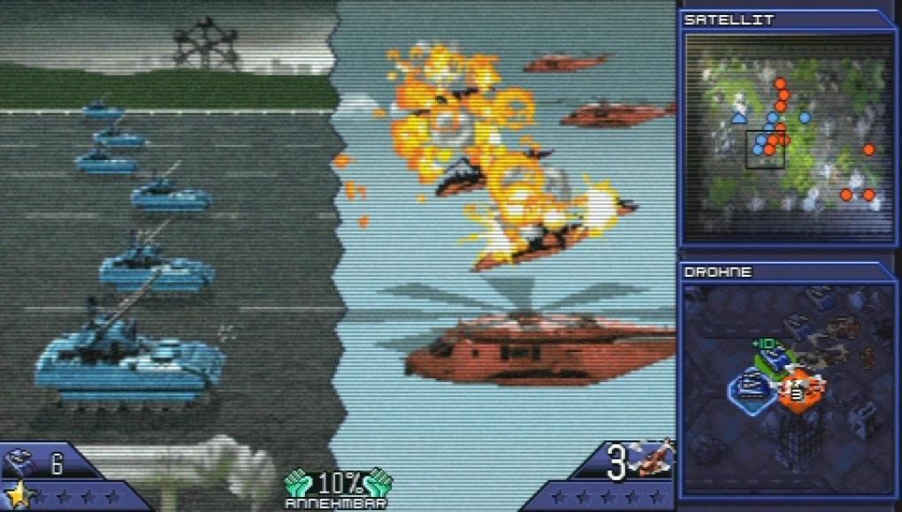 Tom Clancy's EndWar für PSP - Wir stutzen Red Bull die Flügel: Unsere Flak schießt russische Transporthelikopter kurz und klein. (BILD: play³)