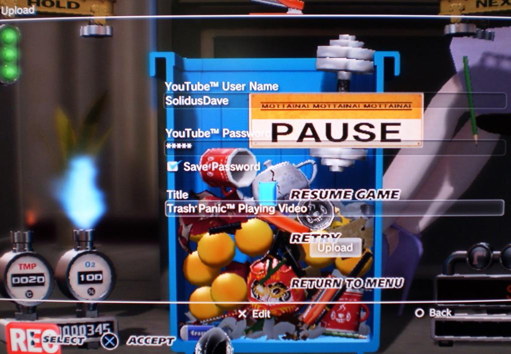 Die XMB ingame Youtube-Anmeldung, hier bei Trash Panic.