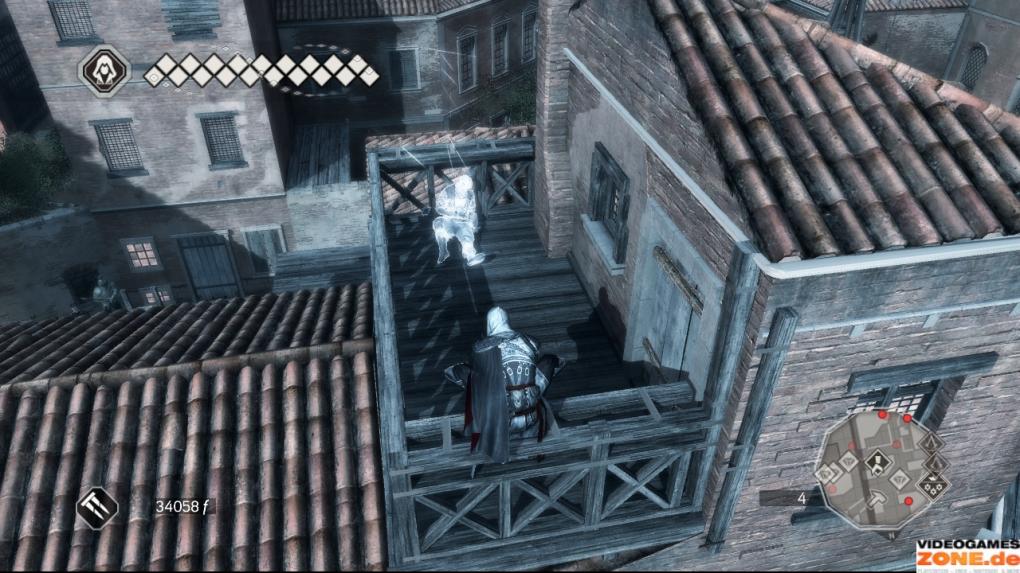 Im Westen der Stadt findet ihr bei dem Ausrufezeichen auf einem Dach einen sterbenden Söldner, der Ezio mitteilt, dass Bartolomeo irgendwo in dem grünen Kreis im Norden eingesperrt ist.