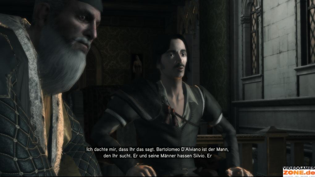 Sucht Antonio auf, der gerade mit dem neuen Dogen von Venedig spricht. Er verweist euch an Bartolomeo D’Alviano, um das Attentat auf den nächsten Verschwörer, Silvio Barbarigo, vorzubereiten.