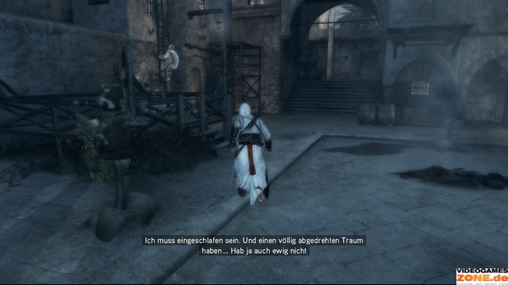 Wenn ihr alle vier Schalter aktiviert habt, lauft ihr in Richtung Animus zurück. Auf dem Weg hat Desmond eine Vision und ihr findet euch als Altair im Mittelalter wieder. Lauft geradeaus und folgt der Zielperson die Leiter zu eurer Linken hinauf.