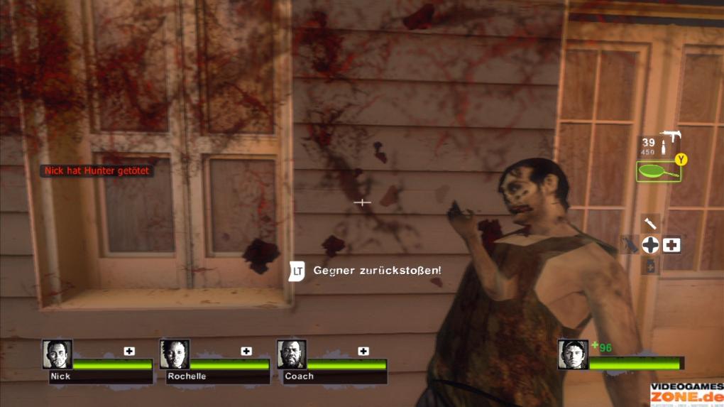 das Blut ist in der Xbox-360-Version dieses Mal rot - in Left 4 Dead war es noch grün. L4D2 kommt in Deutschland allerdings geschnitten auf den Markt.