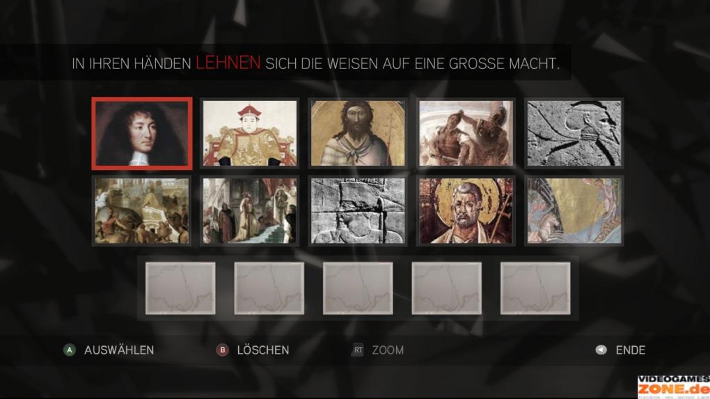 Bei den zwei Bilderreihen wählt ihr jeweils die von uns markierten Portraits aus, welche allesamt Kriegsführer darstellen beziehungsweise Männer, die einen Stab bei sich tragen. (2)