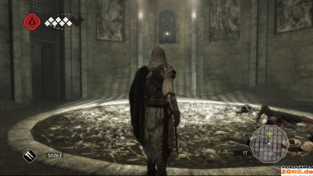 Der Ausgang befindet sich in einer Nische oben an der Wand; Ezio erreicht ihn mit einem Sprung. Hinter der Tür belauschen Sie das Treffen, danach gehen Sie nach rechts und plündern das Assassinengrab von Darius. Durch die brüchige Wand zu Ezios Rechten geht es weiter.