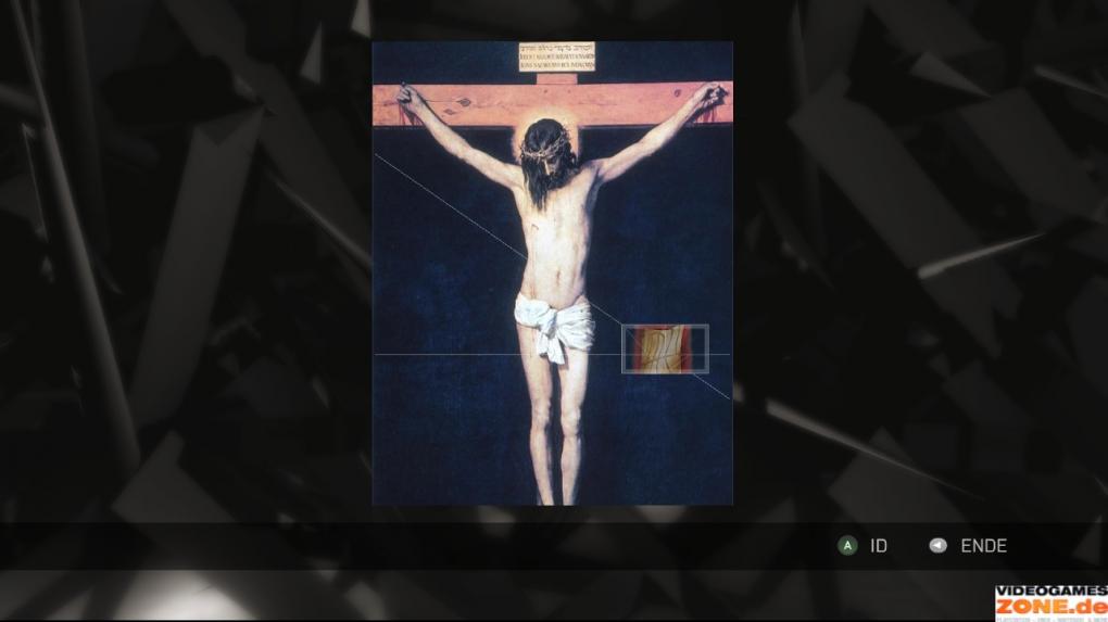 Bei der Bilderreihe markiert ihr die Gemälde, auf denen die abgebildeten Personen ein rotes Kleidungsstück tragen. Anschließend sucht ihr auf dem Bild des gekreuzigten Jesu nach dem von uns markierten Symbol unten rechts. (2)