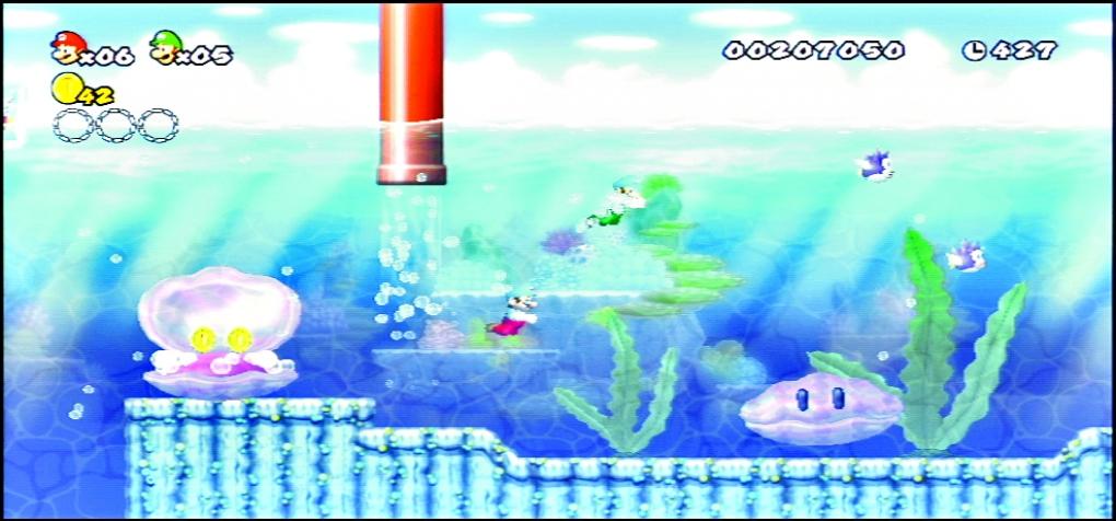 Wasser-Levels - Hilfe, ich bin ein Fisch! Mario fühlt sich wohl im Wasser. Allerdings sollte er aufpassen, dass er nicht als Fischfutter endet. Sonst wird es nix mit dem Finden aller drei Goldmünzen ... 