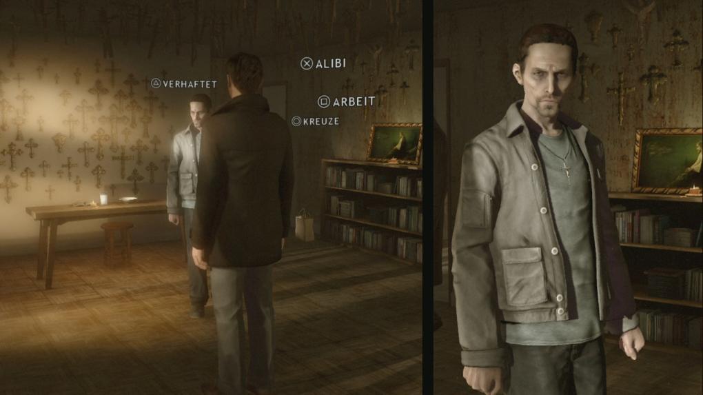 Heavy Rain-Test: Die Situation - Norman verhört einen Verdächtigen in dessen Wohnung.
