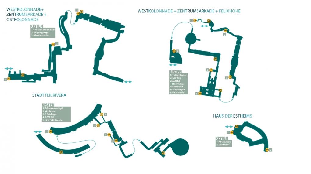 Kapitel 7: Palumpolum - Westkolonnade + Zentrumsarkade + Ostkolonnade + Stadtteil Rivera + Westkolonnade + Zent­rumsarkade + Felixhöhe + Haus der 
Estheims
