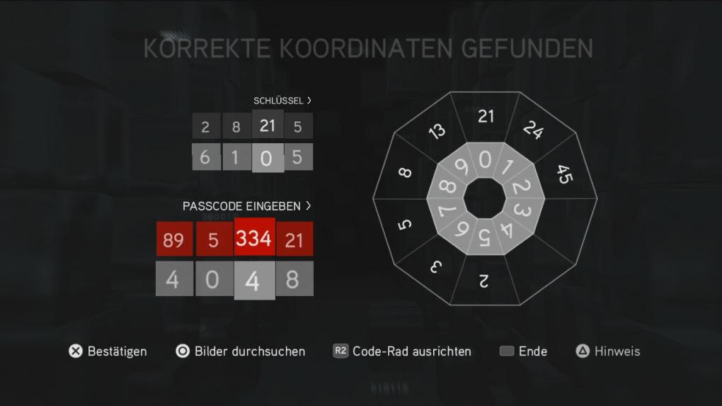 Assassin's Creed: Brotherhood Komplettlösung: Glyphen-Rätsel Nr. 10: Die beiden fehlenden Zahlen auf der Codescheibe sind 89 und 334. Somit ergibt sich der abgebildete Zifferncode.