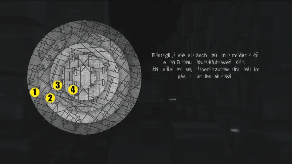 Assassin's Creed: Brotherhood Komplettlösung: Glyphen-Rätsel Nr. 4: Um diese Abbildung zu berichtigen, dreht ihr 2 & 4 vier Stellungen nach rechts. Nun folgt je eine Rechtsdrehung mit 1 & 4 sowie 1 & 3. Vier Linksdrehungen mit Scheibe 3 schließen das Rätsel ab.