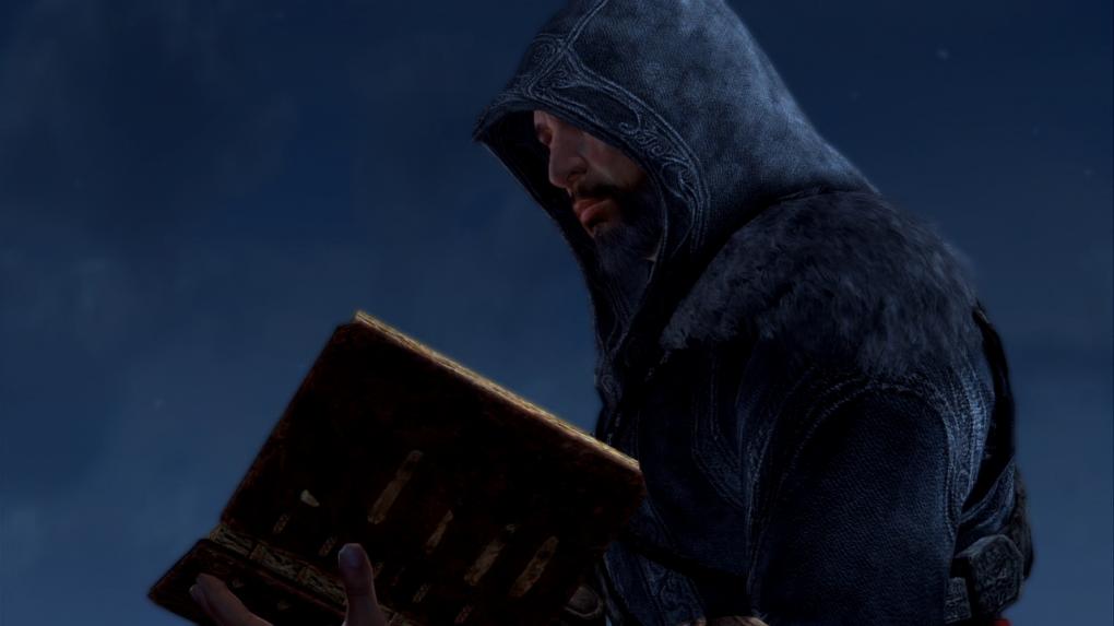 Ezio mit dem erbeuteten Buch. 
