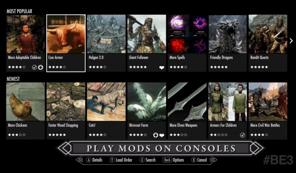 Der Support von Konsolen-Mods erfolgt im Skyrim: Remaster augenscheinlich nach dem gleichen Konzept wie in Fallout 4.