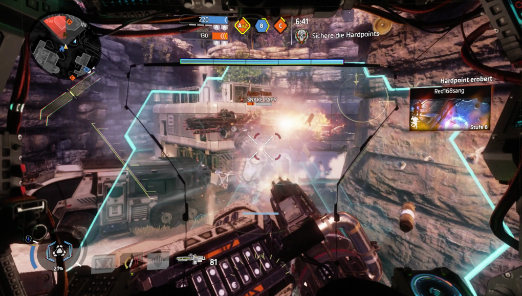Der Legion-Titan ist mit seinem Schild und seiner Minigun ein schwer gepanzerter Koloss, den man besser nicht frontal angreifen sollte.