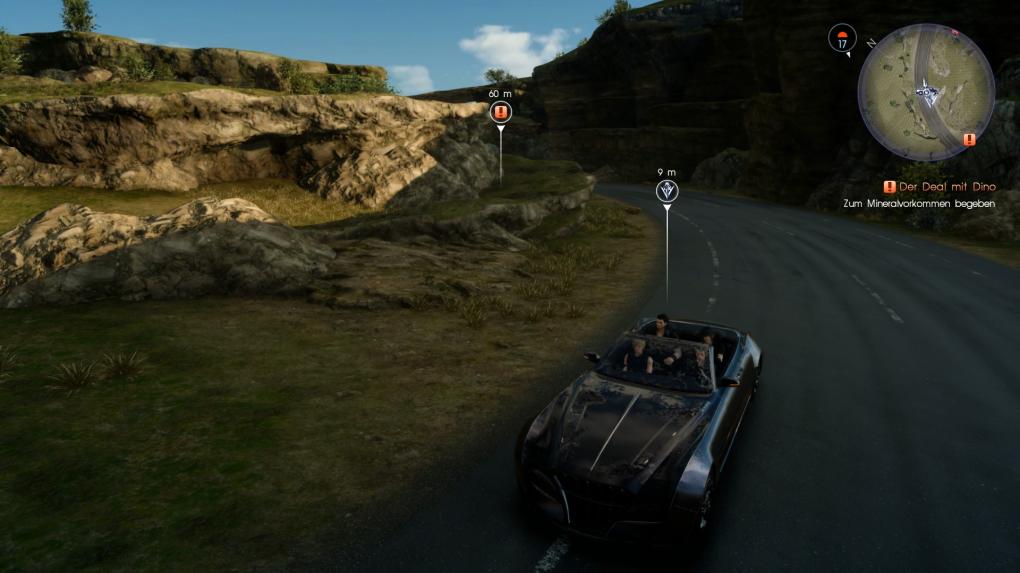 14. Nutzt hierbei am besten euren Regalia im automatischen Fahrmodus. Nehmt nach dem Parken die Route in Richtung Ausrufezeichen. Ihr erreicht dann das Ziel. Um den großen Vogel macht ihr einen Bogen und begebt euch zur Sammelstelle für Mineralien. Schnappt euch einen Roh-Granat und kehrt zu Dino zurück. Als Belohnung erhaltet ihr das Granat-Armband von ihm.