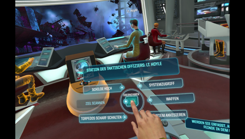 Als Captain obliegt es einem, Aufgaben zu delegieren. Im Singleplayer-Modus geschieht dies via Menü-Befehlen. Auf Knopfdruck können wir dann auch zwischen den verschiedenen Positionen wechseln.