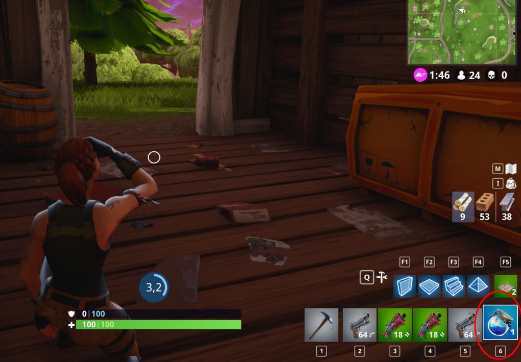 Tipps für Fortnite: Battle Royale -&nbsp;Mit einem vollen Schildbalken verdoppeln sich effektiv eure Lebenspunkte. Trinkt eure Schildtränke also so früh wie möglich.