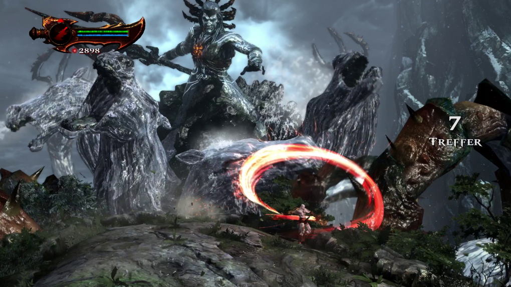 Und auch God of War 3 gelingt es wieder, den Auftakt des Vorgängers zu toppen, indem man auf dem Rücken der Titanin Gaia gegen Poseidon antritt.