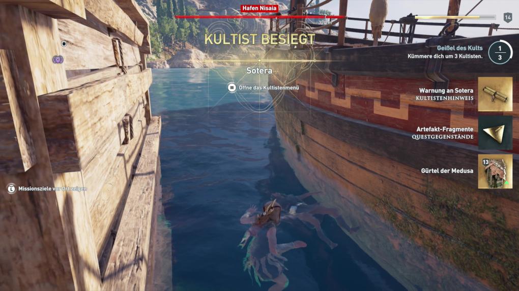 Im Wasser lootet ihr die Überbleibsel und heimst das legendäre Rüstungsteil ein.