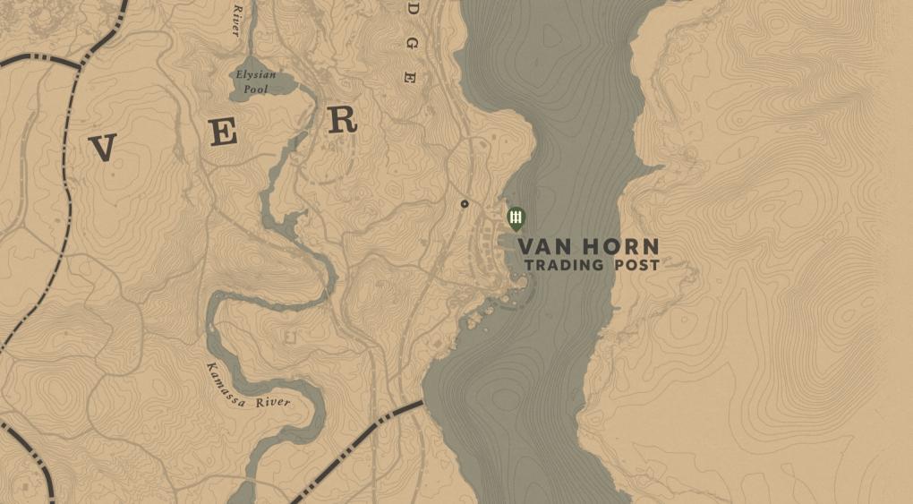 Kartenausschnitt in Red Dead Redemption 2 - Hehler bei Van Horn Trading Post