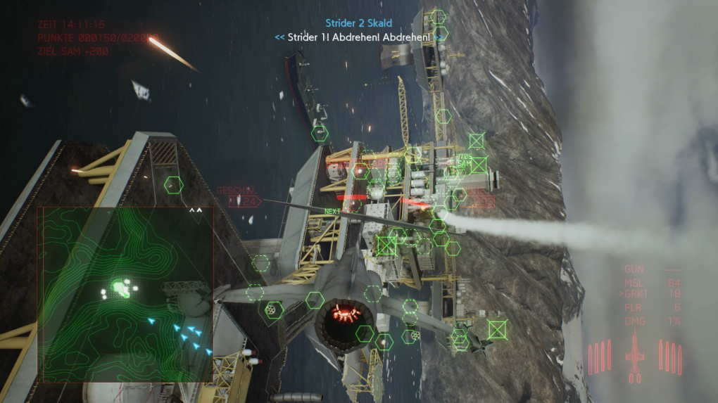 Die Performance von Ace Combat 7 geht in Ordnung. Nur wenn sehr viele Objekte auf dem Bildschirm sind, kommt es zu gelegentlichen Rucklern auf einer normalen PS4.